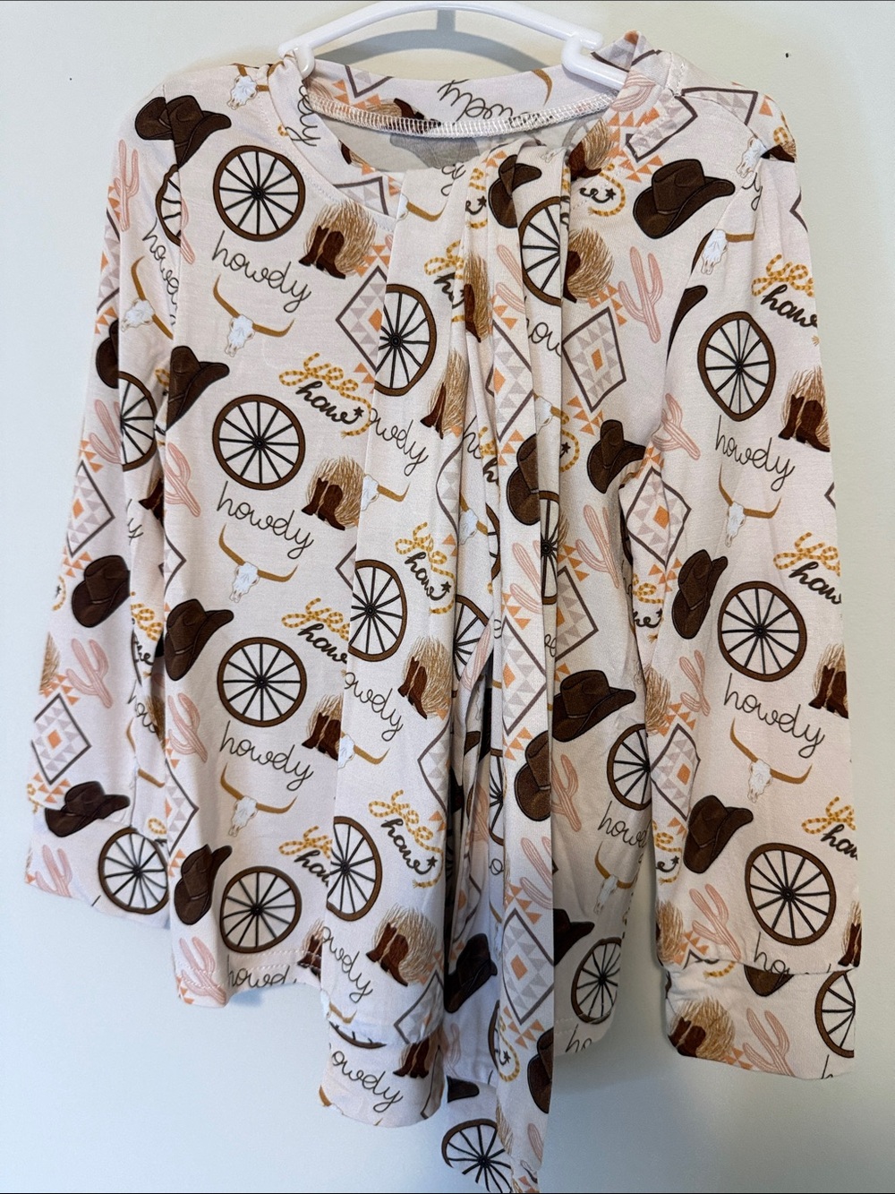 Girls' Cream Western-Print Pajama Set